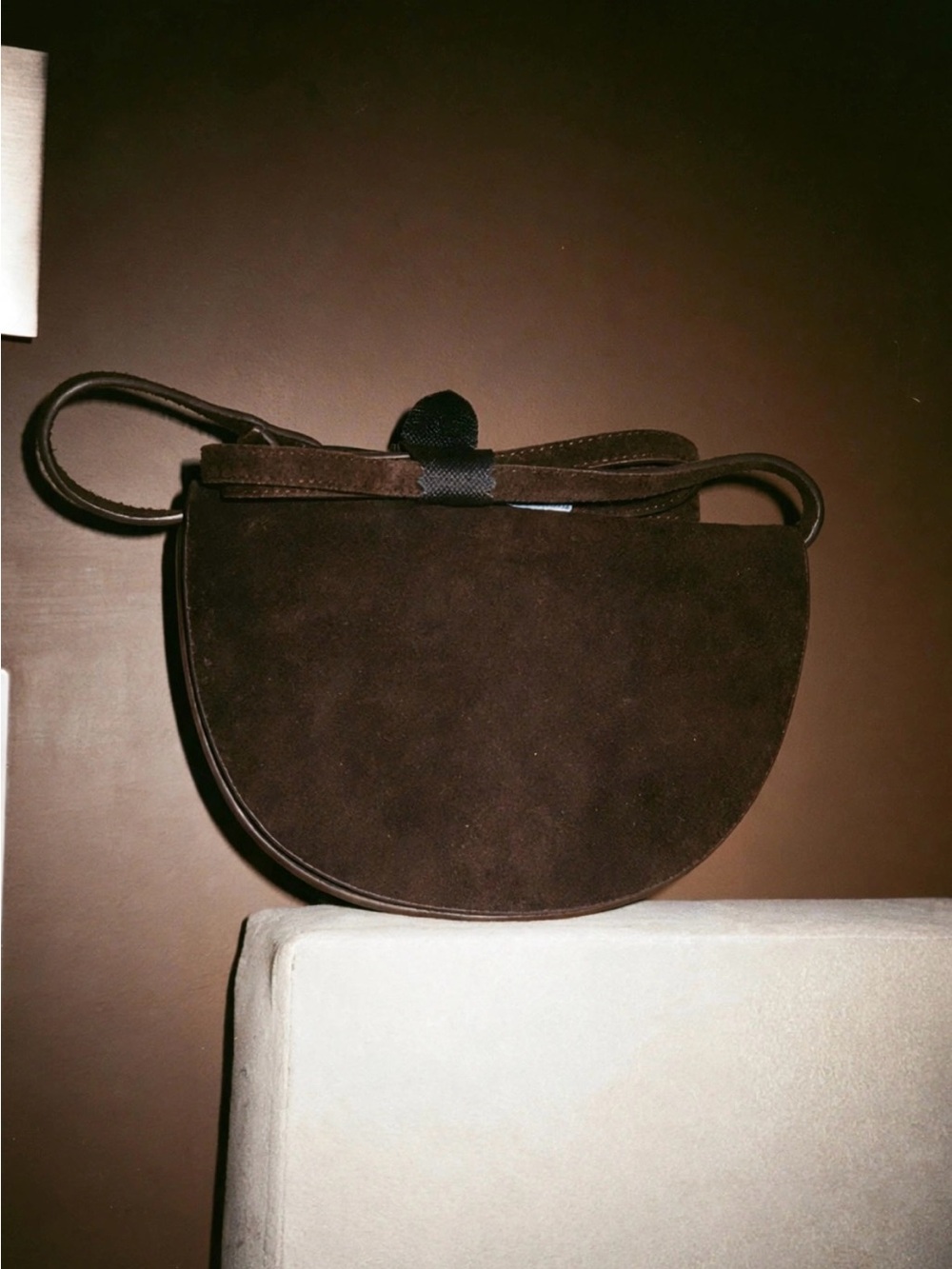 NWT COS Brown Suede Curved Crossbody Shoulder Bag